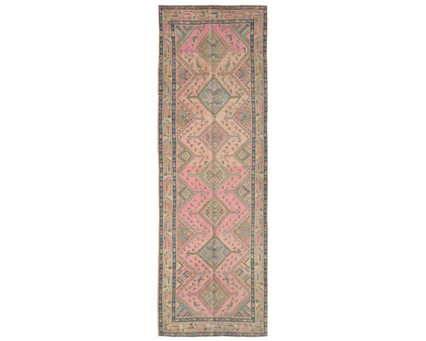 10 Ft Vintage Pink Persian Style Hand Knotted Low Pile Wool Runner Rug